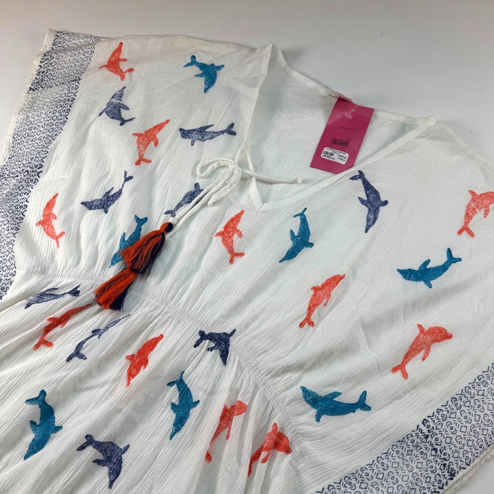 MKS Unlimited Dolphin Print Cotton Beach Dress‎ Cover Up Tassel Medium NEW READ